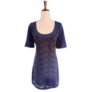 Anthropologie Plenty by Tracy Reese Navy Crochet Panel Short Sleeve Dress Size 8